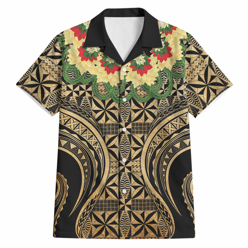 Grunge Gold Tonga Ngatu Kahoa Lei Hawaiian Shirt LT14 Gold - Polynesian Pride