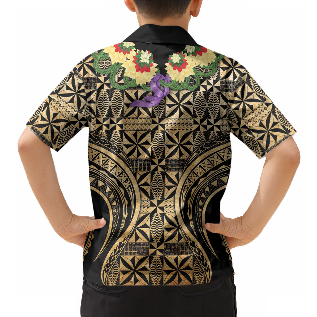 Grunge Gold Tonga Ngatu Kahoa Lei Hawaiian Shirt LT14 - Polynesian Pride