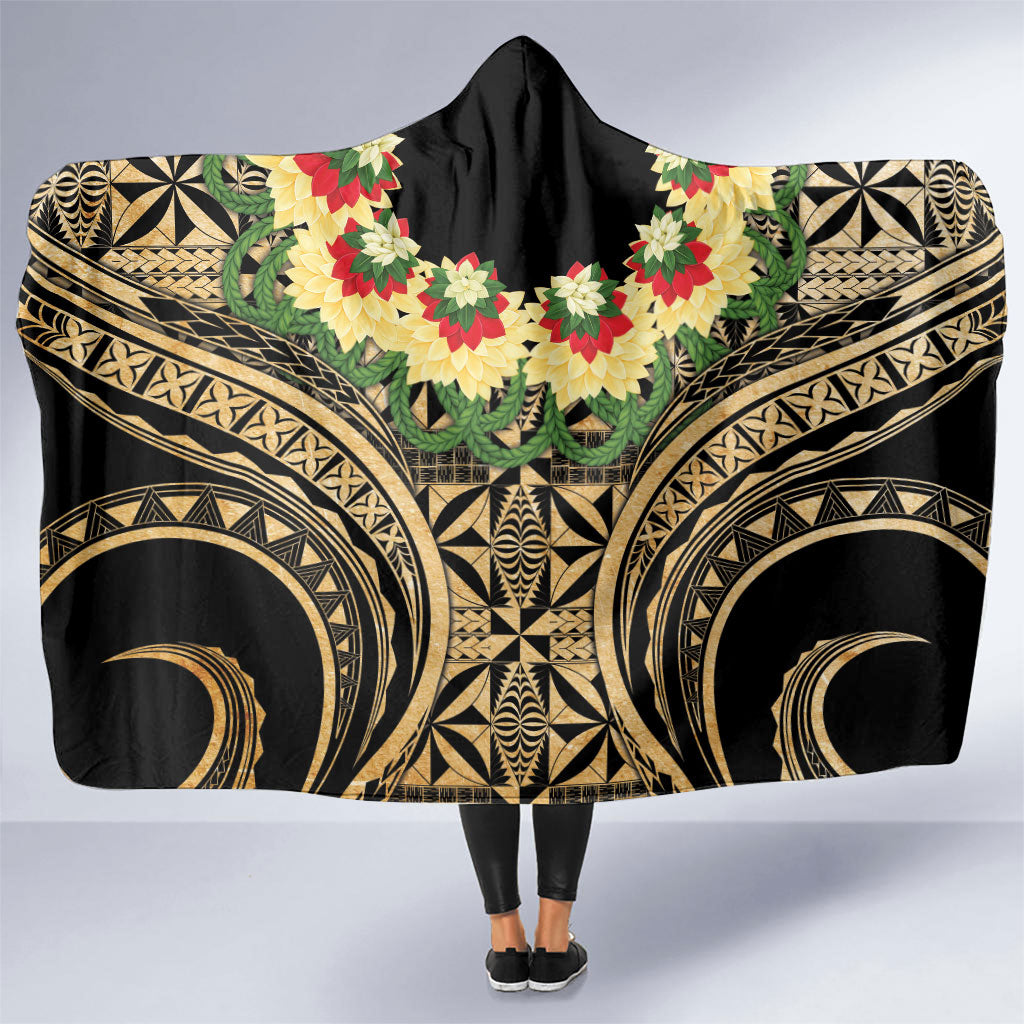 Grunge Gold Tonga Ngatu Kahoa Lei Hooded Blanket LT14 One Size Gold - Polynesian Pride