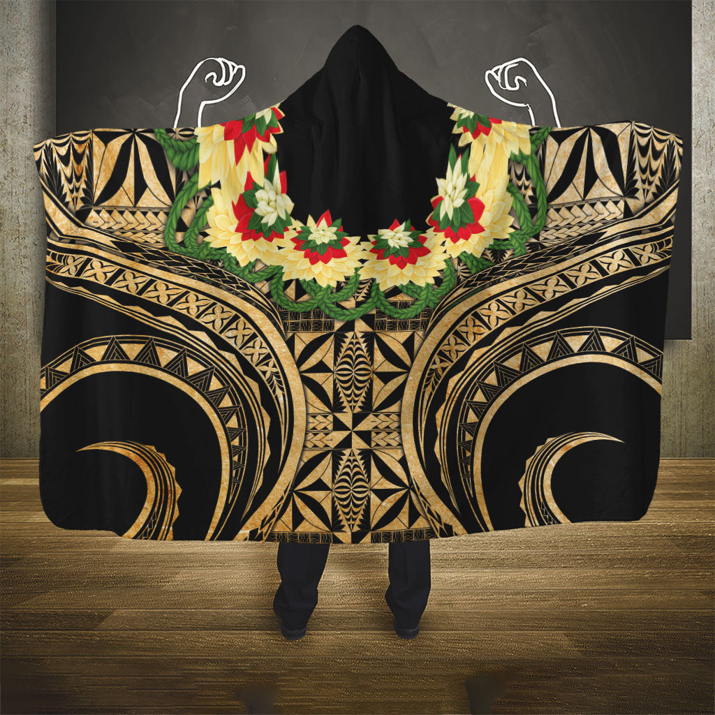 Grunge Gold Tonga Ngatu Kahoa Lei Hooded Blanket LT14 - Polynesian Pride