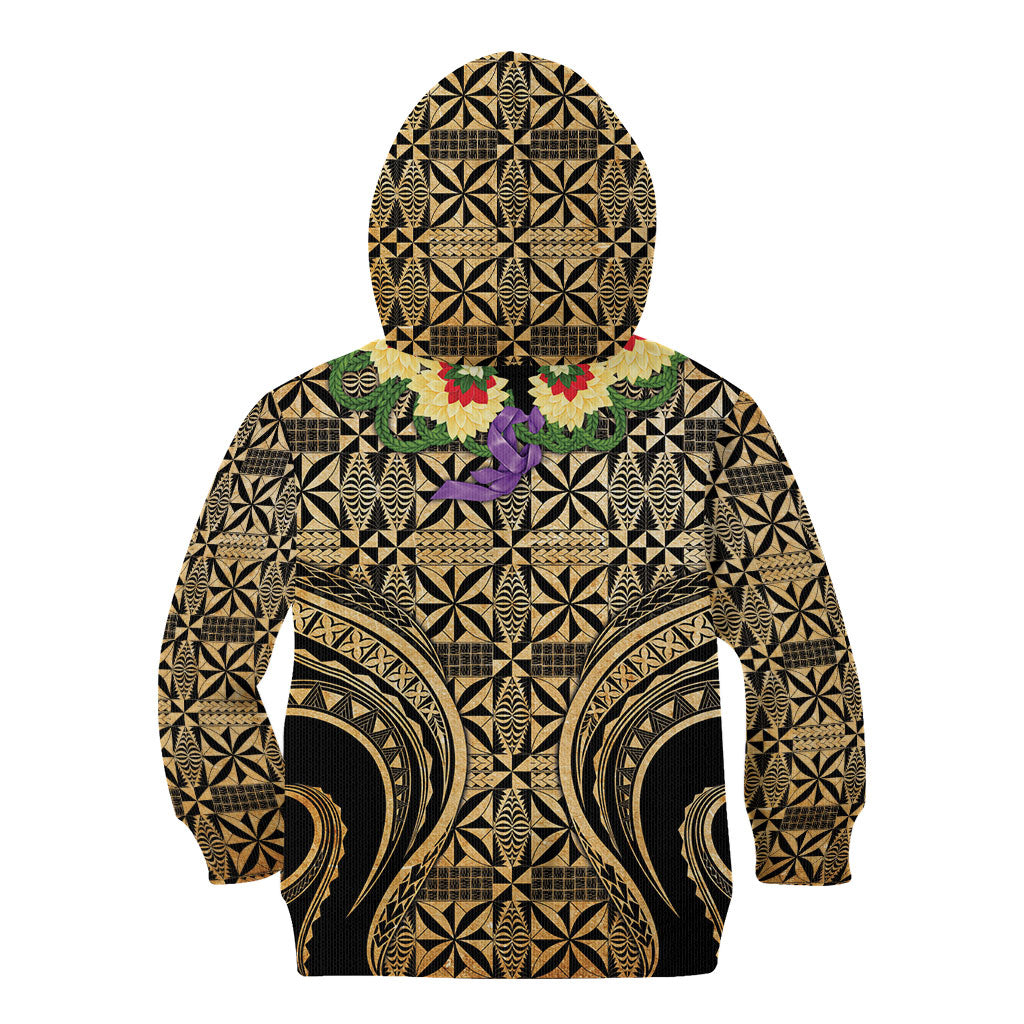 Grunge Gold Tonga Ngatu Kahoa Lei Kid Hoodie LT14 - Polynesian Pride