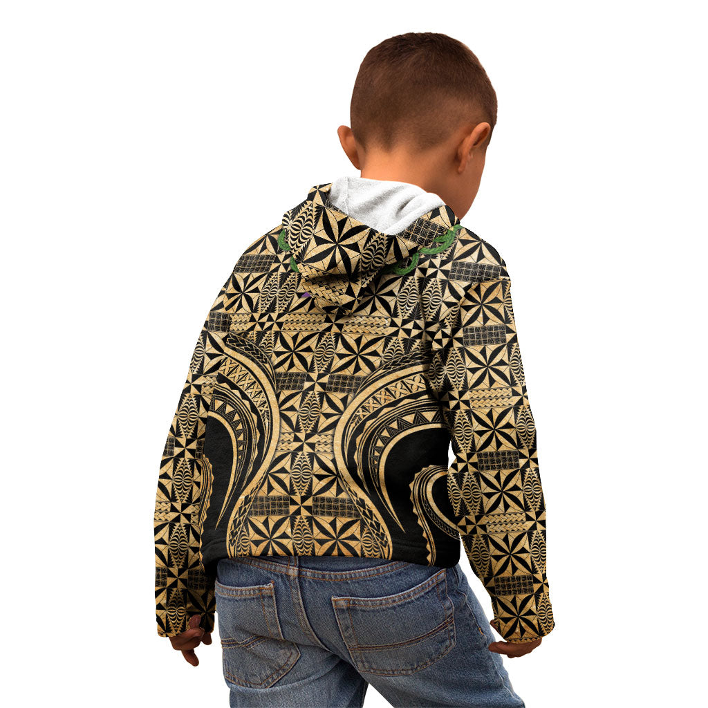Grunge Gold Tonga Ngatu Kahoa Lei Kid Hoodie LT14 - Polynesian Pride