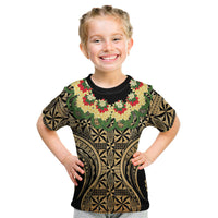 Grunge Gold Tonga Ngatu Kahoa Lei Kid T Shirt LT14 Gold - Polynesian Pride