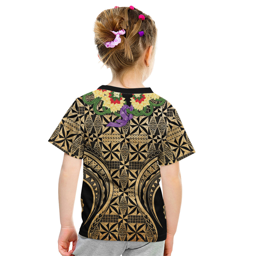 Grunge Gold Tonga Ngatu Kahoa Lei Kid T Shirt LT14 - Polynesian Pride