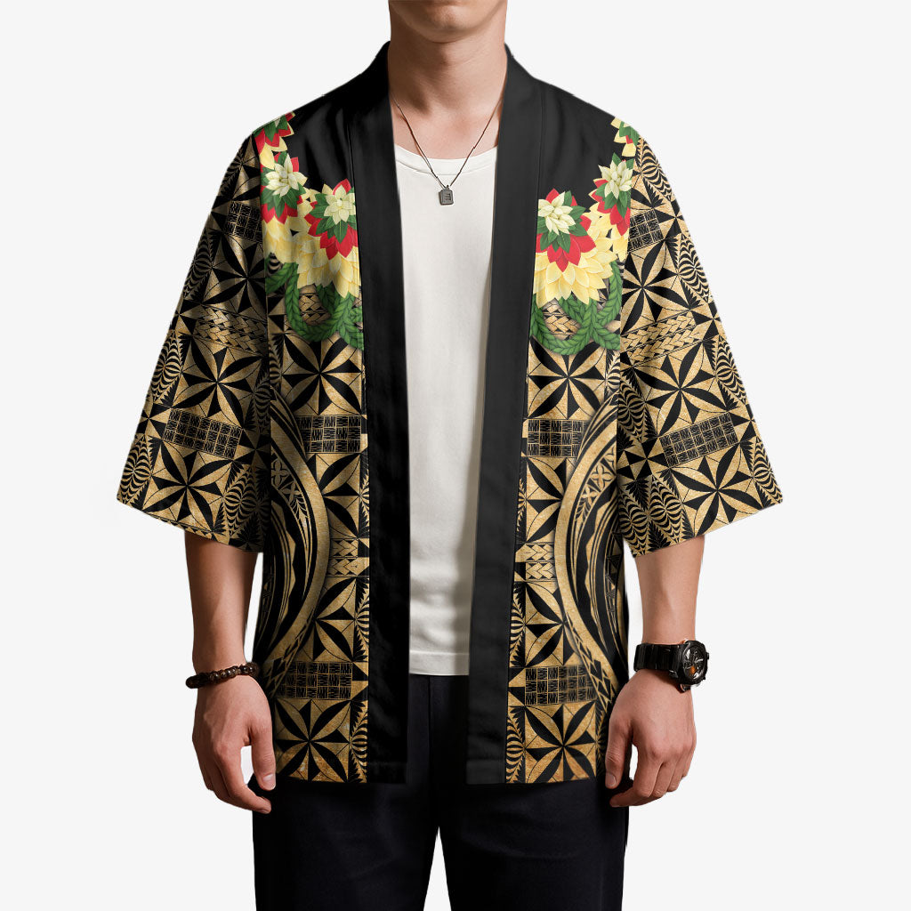 Grunge Gold Tonga Ngatu Kahoa Lei Kimono LT14 - Polynesian Pride