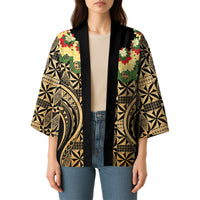 Grunge Gold Tonga Ngatu Kahoa Lei Kimono LT14 - Polynesian Pride