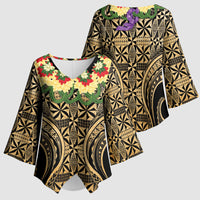 Grunge Gold Tonga Ngatu Kahoa Lei Kimono Sleeve Blouse LT14 - Polynesian Pride