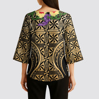 Grunge Gold Tonga Ngatu Kahoa Lei Kimono Sleeve Blouse LT14 - Polynesian Pride