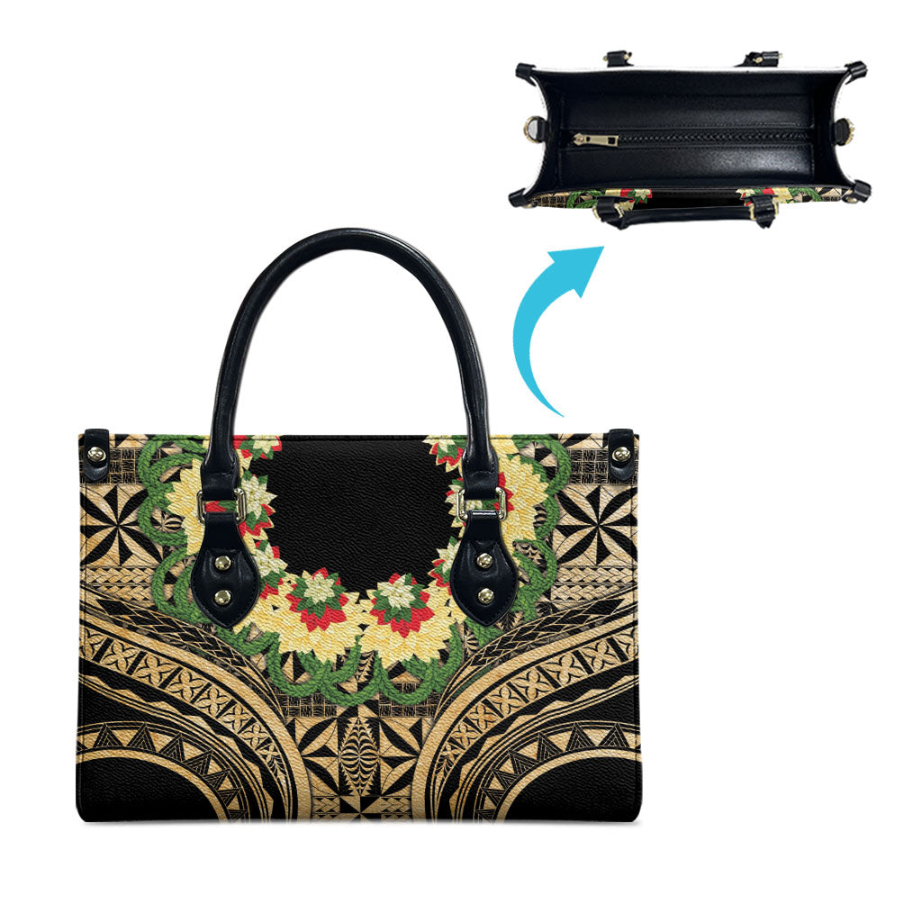 Grunge Gold Tonga Ngatu Kahoa Lei Leather Bag LT14 - Polynesian Pride