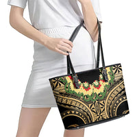 Grunge Gold Tonga Ngatu Kahoa Lei Leather Tote Bag LT14 - Polynesian Pride