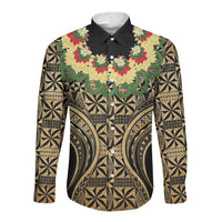 Grunge Gold Tonga Ngatu Kahoa Lei Long Sleeve Button Shirt LT14 Unisex Gold - Polynesian Pride