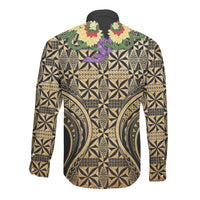 Grunge Gold Tonga Ngatu Kahoa Lei Long Sleeve Button Shirt LT14 - Polynesian Pride