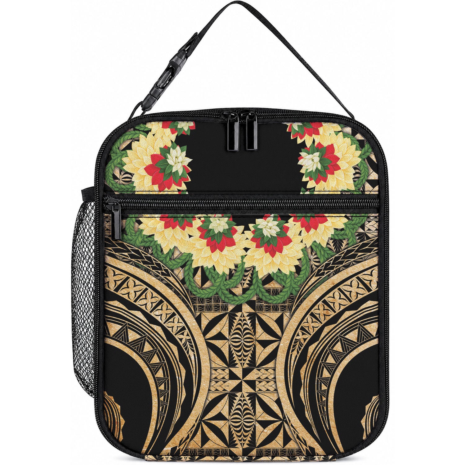 Grunge Gold Tonga Ngatu Kahoa Lei Lunch Bag LT14 10.2 × 8.3 × 4.3 inch Gold - Polynesian Pride