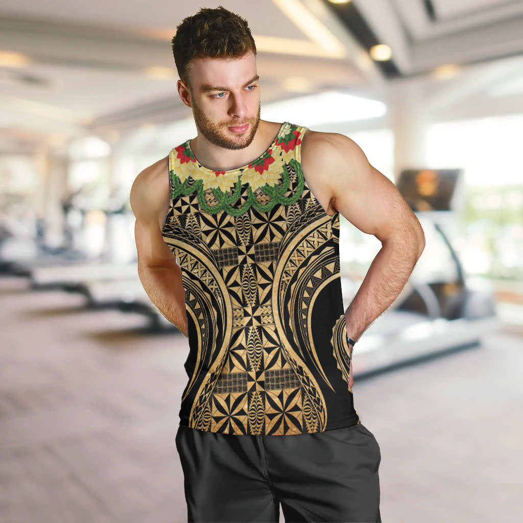 Grunge Gold Tonga Ngatu Kahoa Lei Men Tank Top LT14 Gold - Polynesian Pride