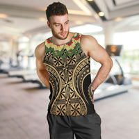 Grunge Gold Tonga Ngatu Kahoa Lei Men Tank Top LT14 Gold - Polynesian Pride