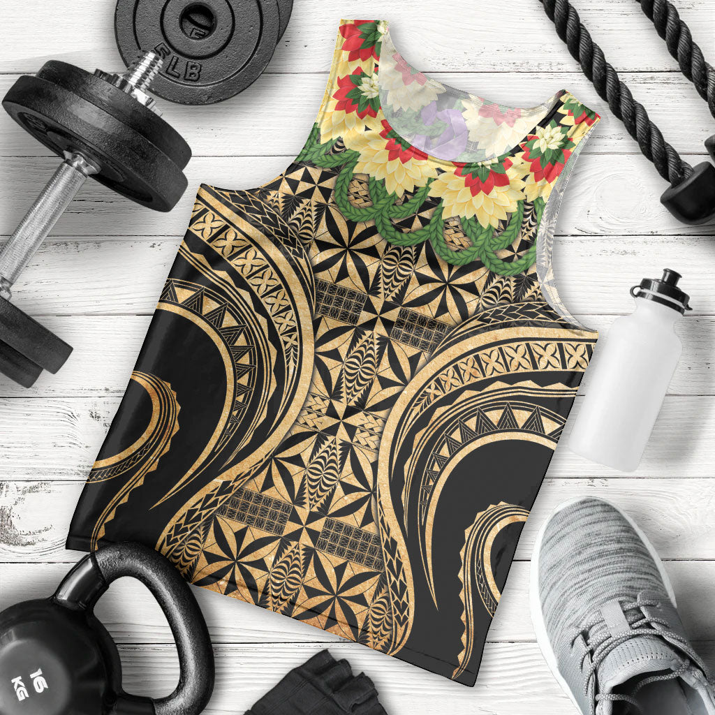 Grunge Gold Tonga Ngatu Kahoa Lei Men Tank Top LT14 - Polynesian Pride