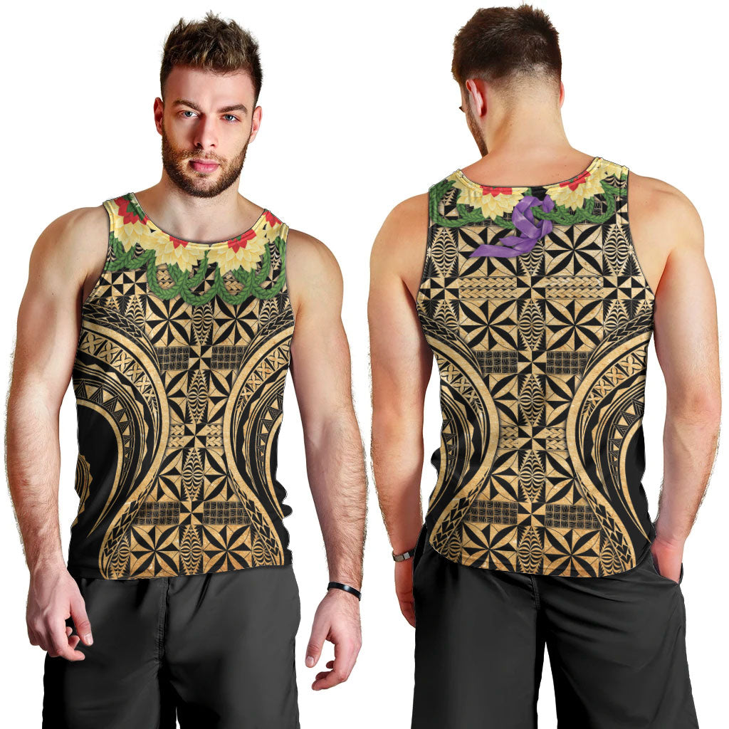 Grunge Gold Tonga Ngatu Kahoa Lei Men Tank Top LT14 - Polynesian Pride