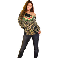 Grunge Gold Tonga Ngatu Kahoa Lei Off Shoulder Sweater LT14 - Polynesian Pride