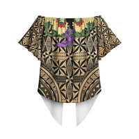 Grunge Gold Tonga Ngatu Kahoa Lei Off Shoulder Wrap Waist Top LT14 - Polynesian Pride