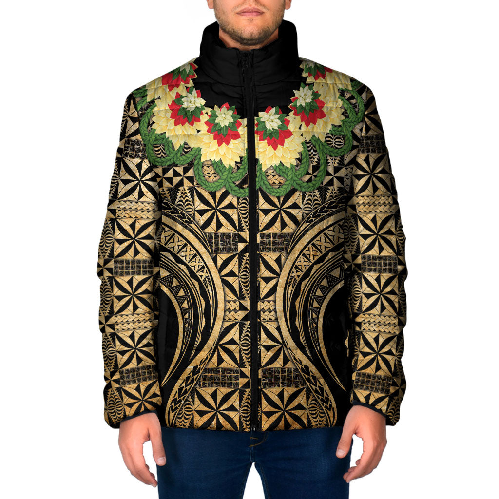 Grunge Gold Tonga Ngatu Kahoa Lei Padded Jacket LT14 Men Gold - Polynesian Pride