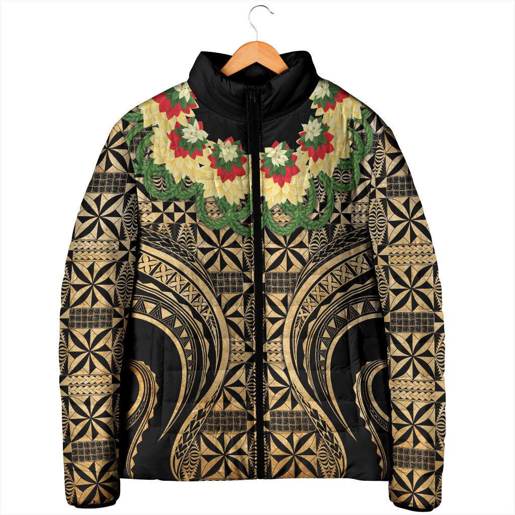 Grunge Gold Tonga Ngatu Kahoa Lei Padded Jacket LT14 - Polynesian Pride