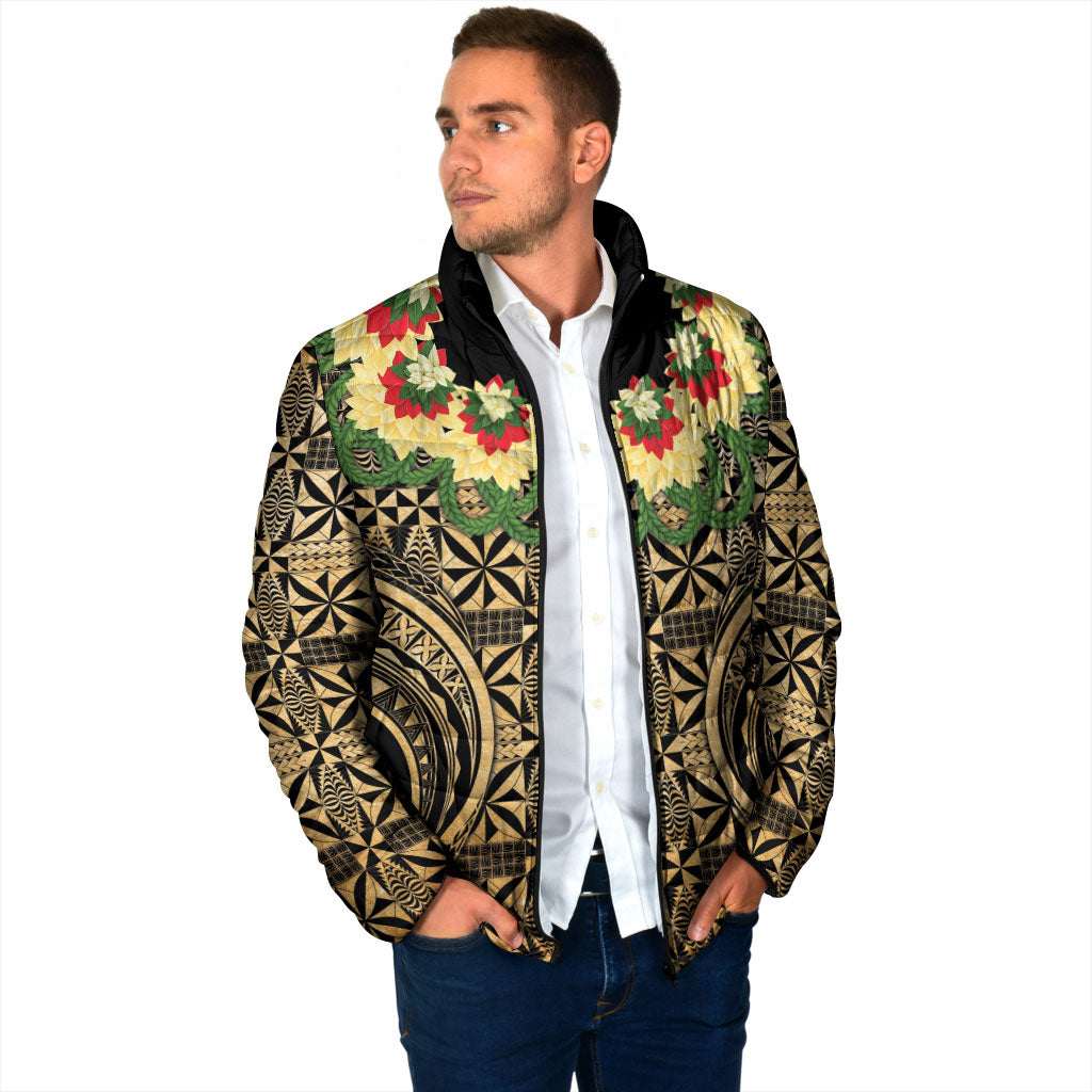 Grunge Gold Tonga Ngatu Kahoa Lei Padded Jacket LT14 - Polynesian Pride