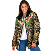 Grunge Gold Tonga Ngatu Kahoa Lei Padded Jacket LT14 Women Gold - Polynesian Pride