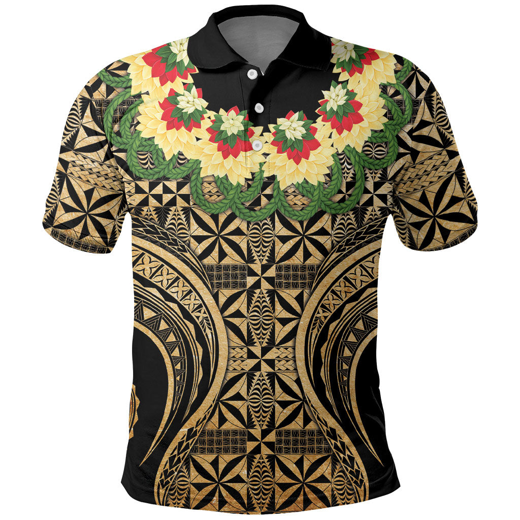 Grunge Gold Tonga Ngatu Kahoa Lei Polo Shirt LT14 Gold - Polynesian Pride