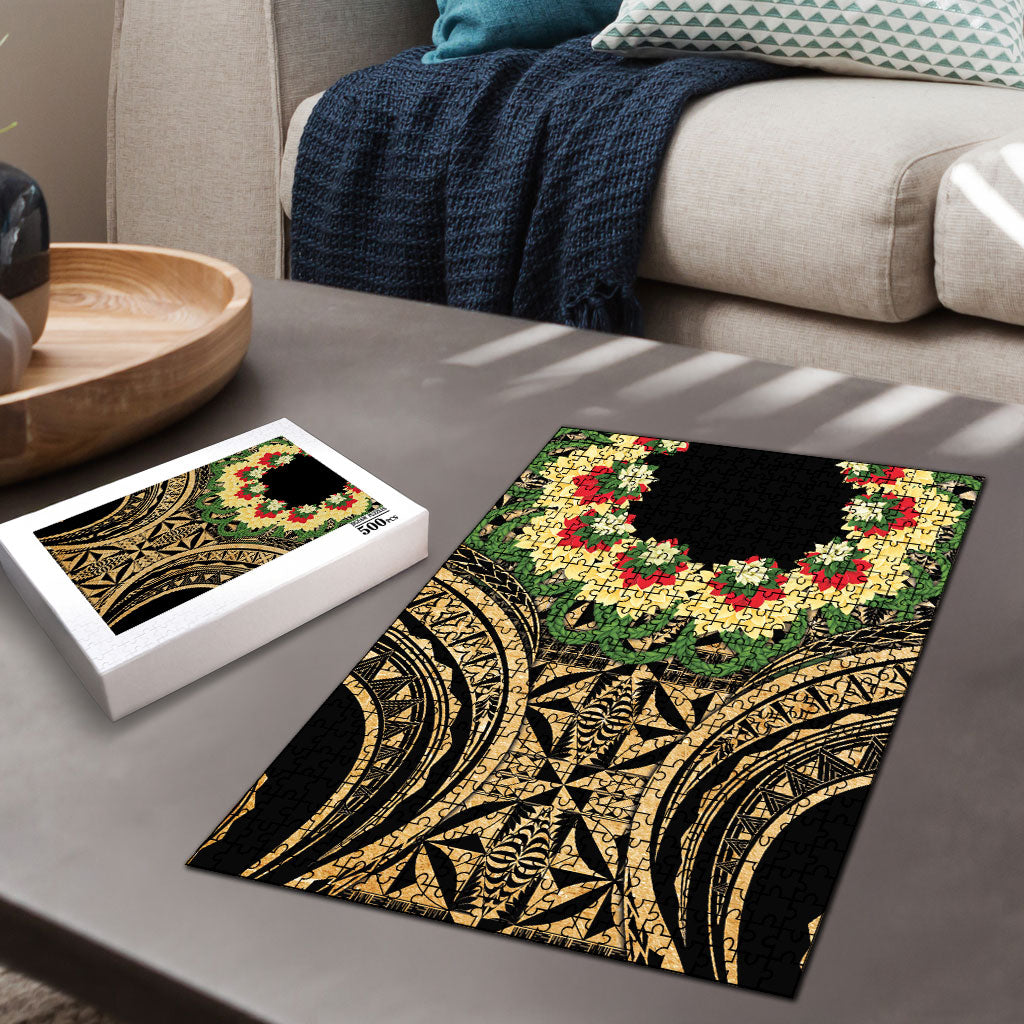 Grunge Gold Tonga Ngatu Kahoa Lei Puzzle LT14 - Polynesian Pride