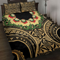 Grunge Gold Tonga Ngatu Kahoa Lei Quilt Bed Set LT14 Gold - Polynesian Pride
