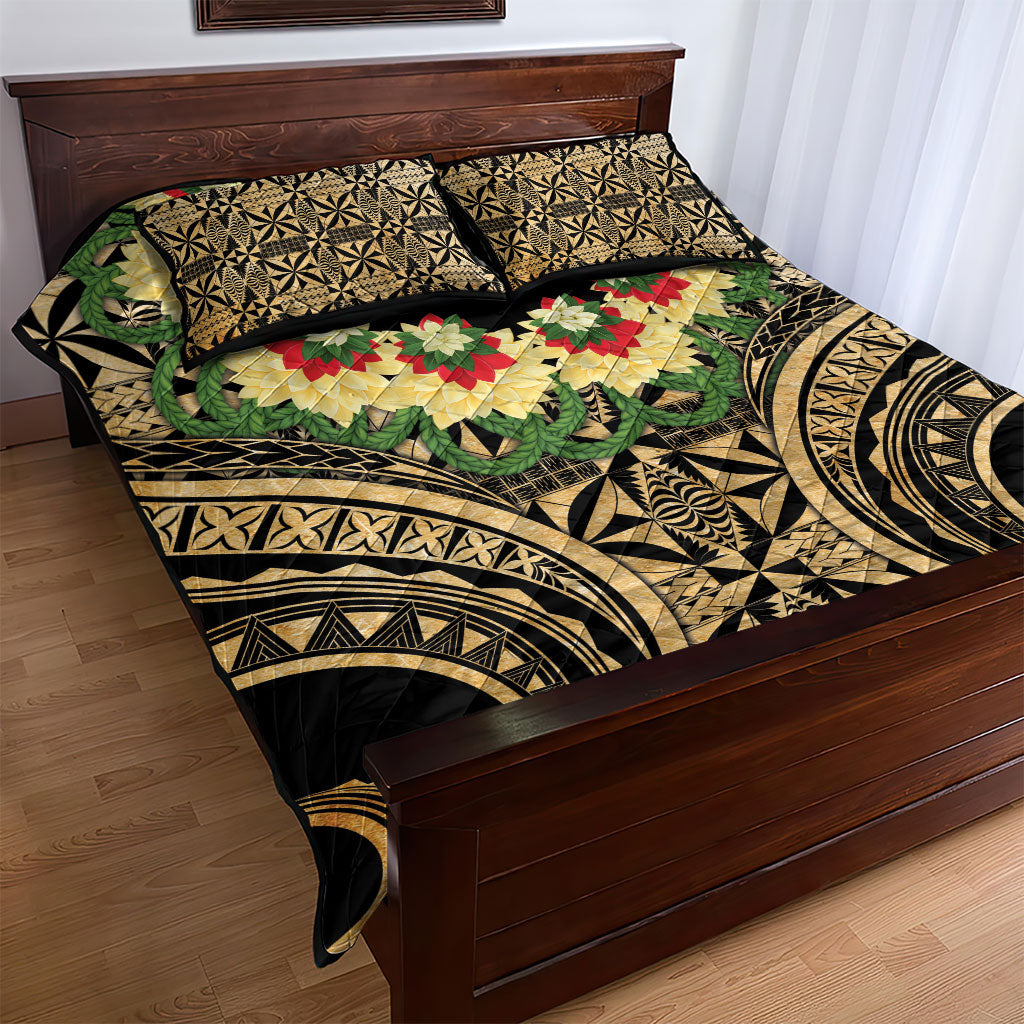 Grunge Gold Tonga Ngatu Kahoa Lei Quilt Bed Set LT14 - Polynesian Pride