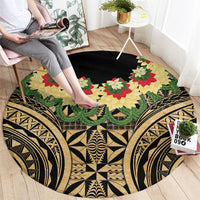 Grunge Gold Tonga Ngatu Kahoa Lei Round Carpet LT14 - Polynesian Pride