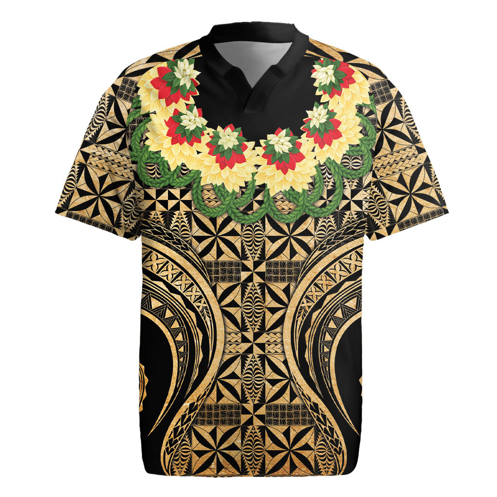 Grunge Gold Tonga Ngatu Kahoa Lei Rugby Jersey LT14 Gold - Polynesian Pride