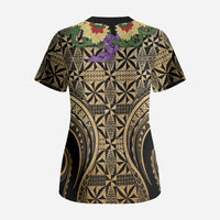 Grunge Gold Tonga Ngatu Kahoa Lei Scrub Top LT14 - Polynesian Pride