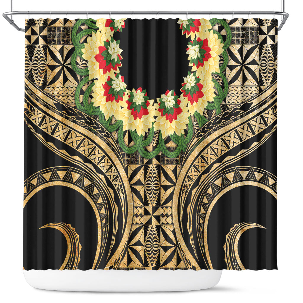 Grunge Gold Tonga Ngatu Kahoa Lei Shower Curtain LT14 Gold - Polynesian Pride