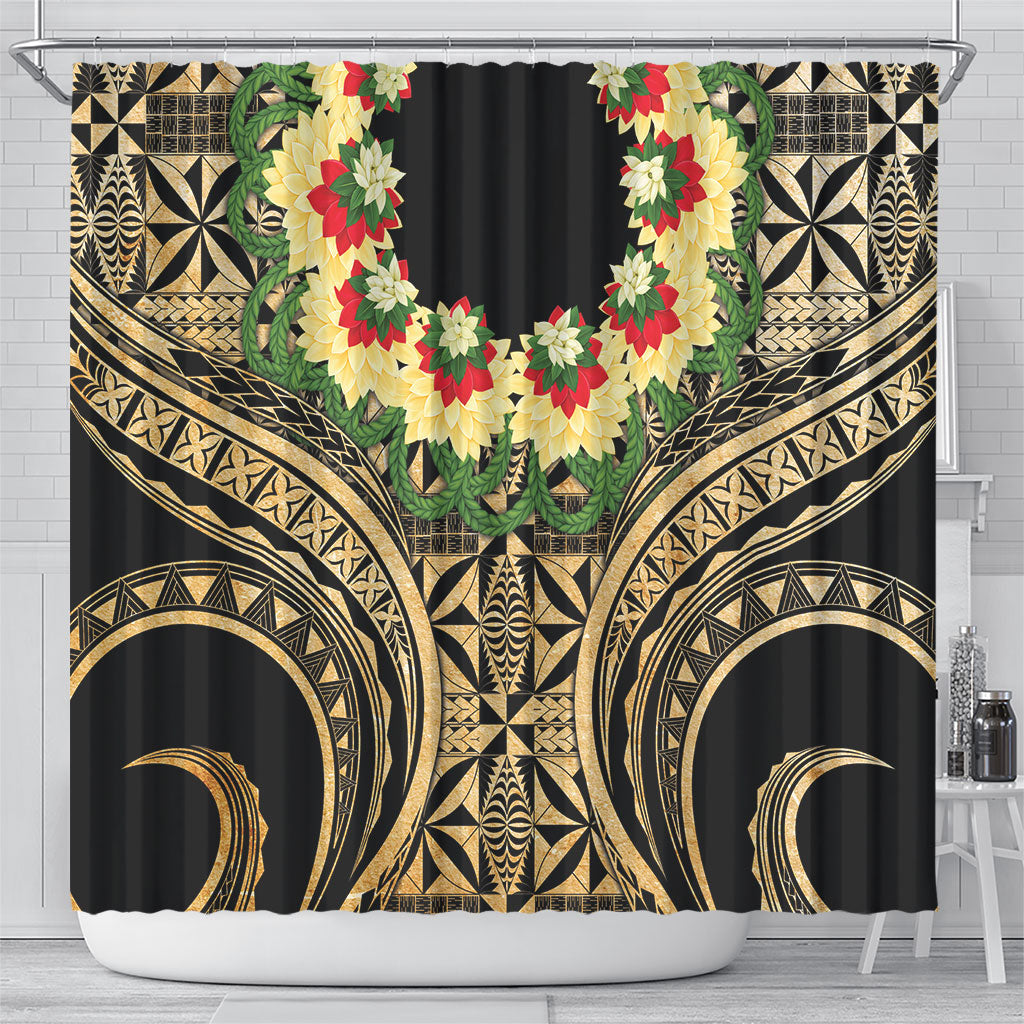 Grunge Gold Tonga Ngatu Kahoa Lei Shower Curtain LT14 - Polynesian Pride