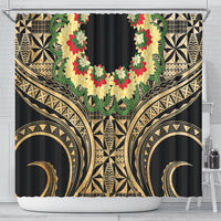 Grunge Gold Tonga Ngatu Kahoa Lei Shower Curtain LT14 - Polynesian Pride