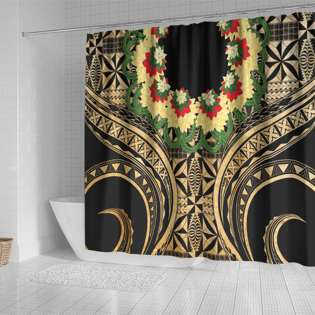 Grunge Gold Tonga Ngatu Kahoa Lei Shower Curtain LT14 - Polynesian Pride