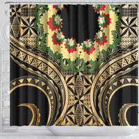 Grunge Gold Tonga Ngatu Kahoa Lei Shower Curtain LT14 - Polynesian Pride