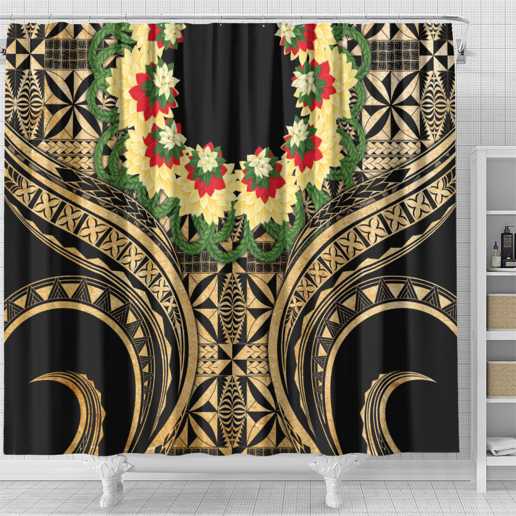 Grunge Gold Tonga Ngatu Kahoa Lei Shower Curtain LT14 - Polynesian Pride