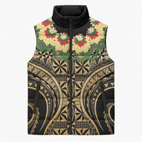 Grunge Gold Tonga Ngatu Kahoa Lei Sleeveless Puffer Jacket LT14 Unisex Gold - Polynesian Pride
