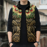 Grunge Gold Tonga Ngatu Kahoa Lei Sleeveless Puffer Jacket LT14 - Polynesian Pride