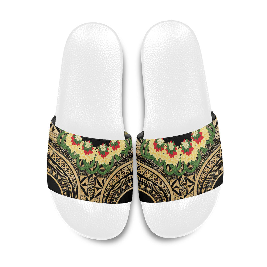 Grunge Gold Tonga Ngatu Kahoa Lei Slide Sandals LT14 Gold - Polynesian Pride