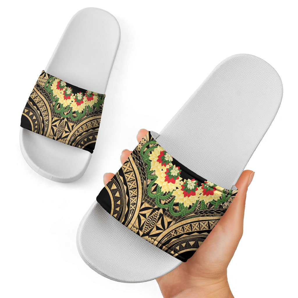 Grunge Gold Tonga Ngatu Kahoa Lei Slide Sandals LT14 - Polynesian Pride