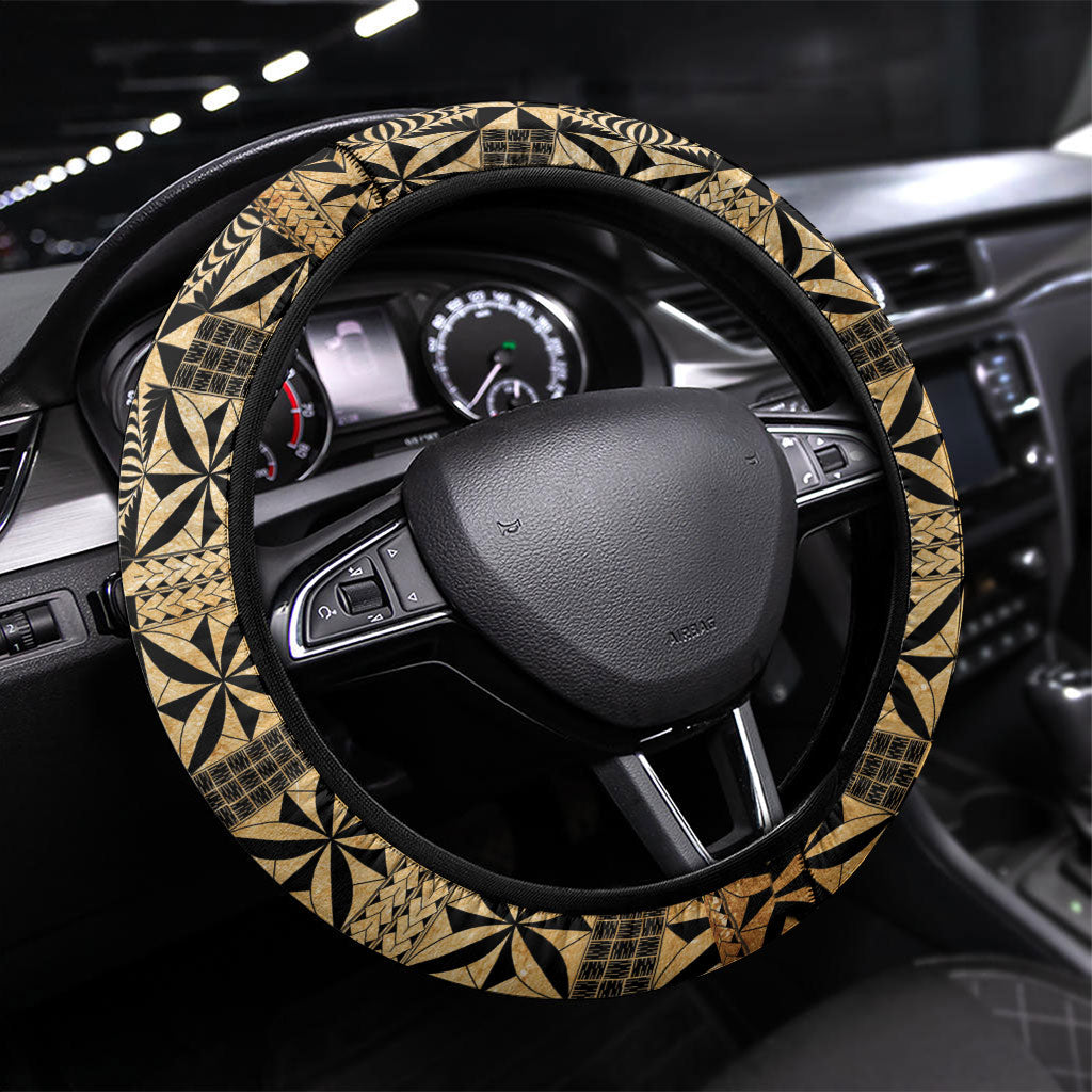 Grunge Gold Tonga Ngatu Kahoa Lei Steering Wheel Cover LT14 Universal Fit Gold - Polynesian Pride