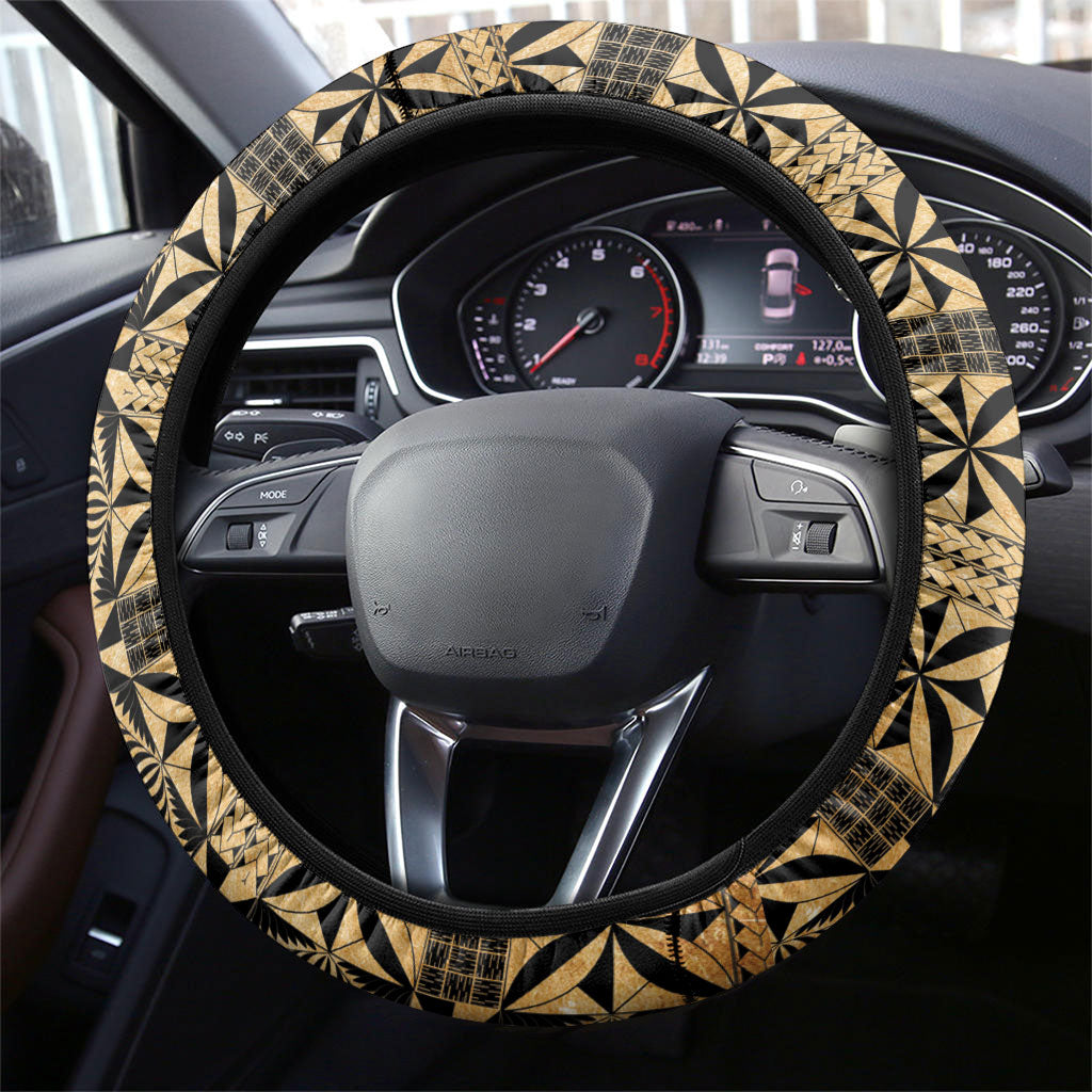 Grunge Gold Tonga Ngatu Kahoa Lei Steering Wheel Cover LT14 - Polynesian Pride