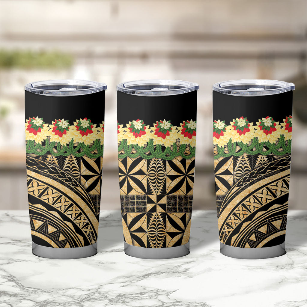 Grunge Gold Tonga Ngatu Kahoa Lei Tumbler Cup LT14 - Polynesian Pride