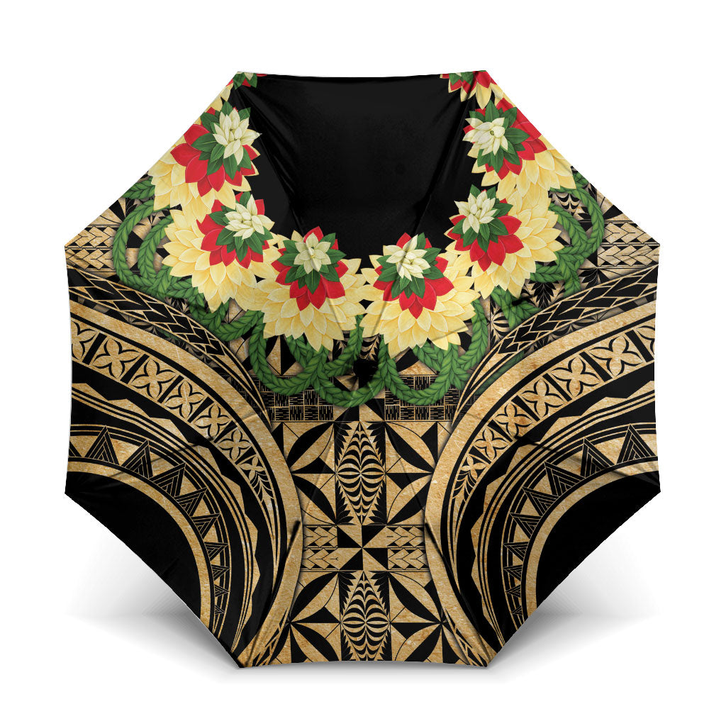 Grunge Gold Tonga Ngatu Kahoa Lei Umbrella LT14 One Size Folded 11.42 inch Opened Diameter 37.4 inch Gold - Polynesian Pride