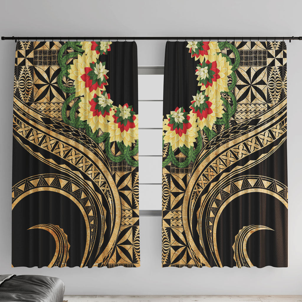 Grunge Gold Tonga Ngatu Kahoa Lei Window Curtain LT14 With Hooks Gold - Polynesian Pride