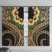 Grunge Gold Tonga Ngatu Kahoa Lei Window Curtain LT14 With Hooks Gold - Polynesian Pride
